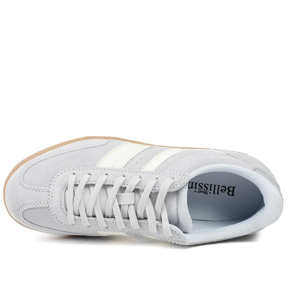 Bellissimo Leather Striped Lace Up Trainers - BELDINGX43005 / 329 348 - Light Blue - Image 5