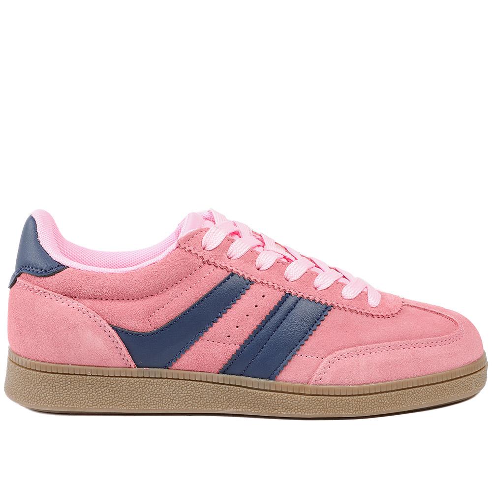 Bellissimo Leather Striped Lace Up Trainers - BELDINGX43005 / 329 348 - Pink - Image 3