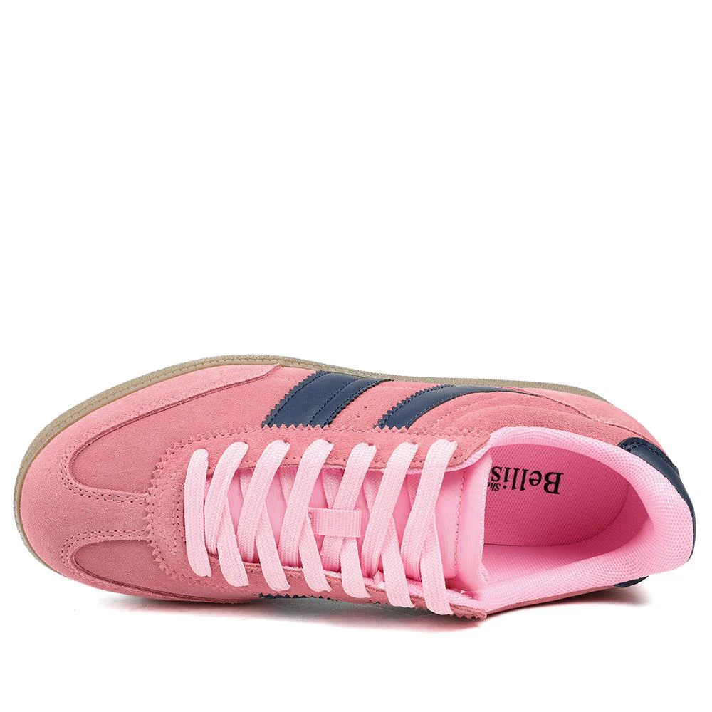 Bellissimo Leather Striped Lace Up Trainers - BELDINGX43005 / 329 348 - Pink - Image 5