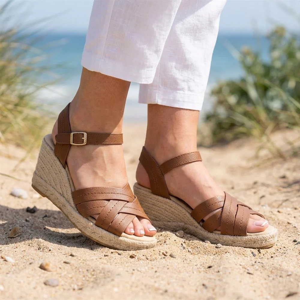 Bellissimo Memory Foam Wedged Espadrilles - BELWBINS43081 / 329 351 - Tan - Image 2