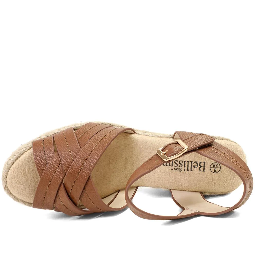 Bellissimo Memory Foam Wedged Espadrilles - BELWBINS43081 / 329 351 - Tan - Image 5