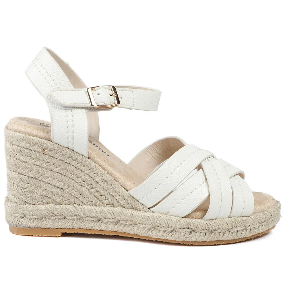 Bellissimo Memory Foam Wedged Espadrilles - BELWBINS43081 / 329 351 - White - Image 3
