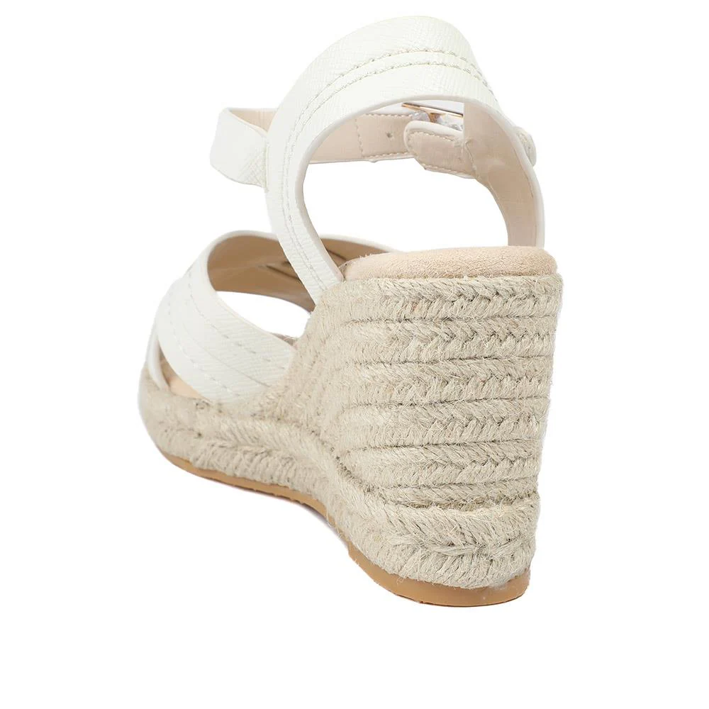 Bellissimo Memory Foam Wedged Espadrilles - BELWBINS43081 / 329 351 - White - Image 4