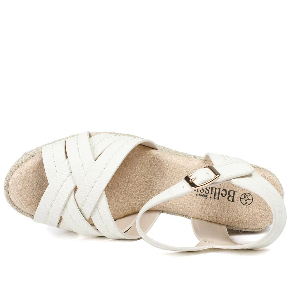 Bellissimo Memory Foam Wedged Espadrilles - BELWBINS43081 / 329 351 - White - Image 5