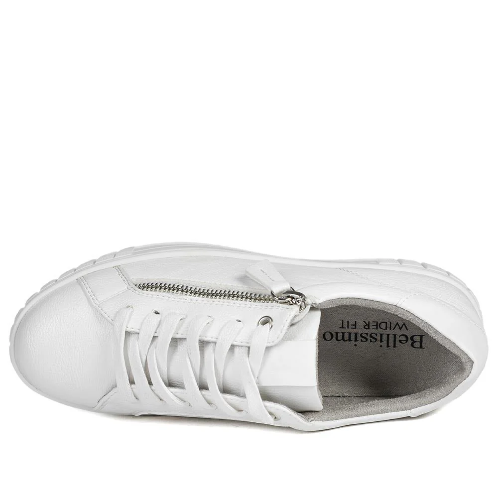 Bellissimo Wide Fit Zip & Lace Trainers - BELWBINS43024 / 328 919 - White - Image 5