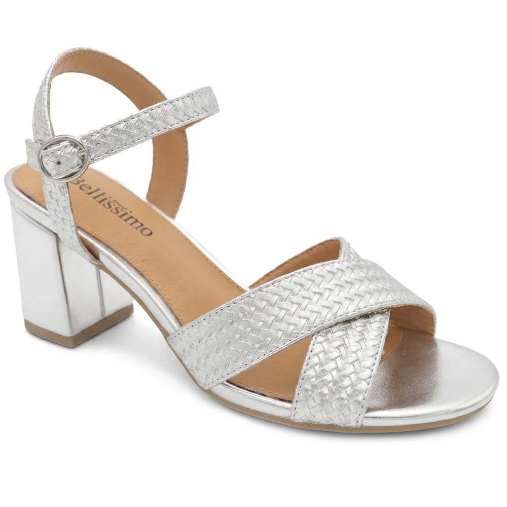Bellissimo Woven Strap Block Heel Sandals - BELSANYI43007 / 329 147 - Silver