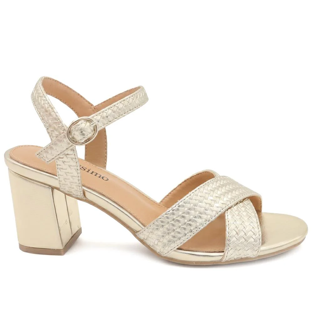 Bellissimo Woven Strap Block Heel Sandals - BELSANYI43007 / 329 147 - Gold - Image 2