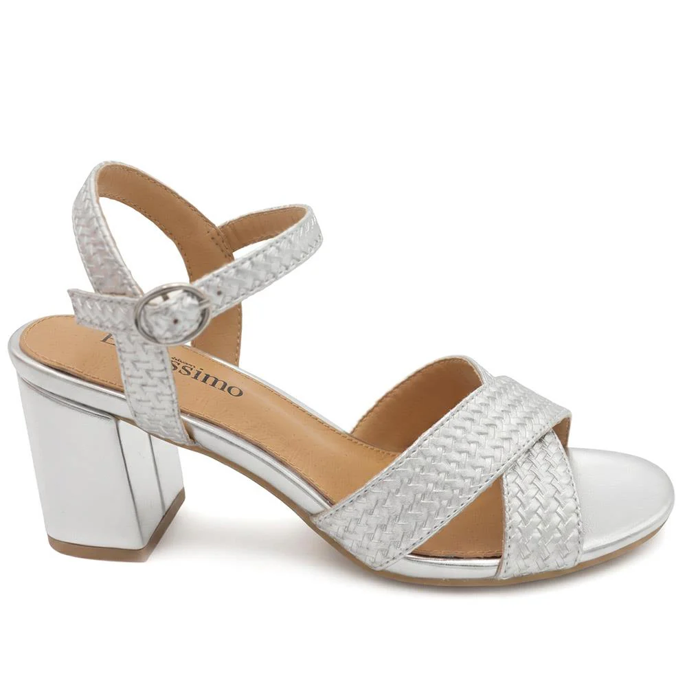 Bellissimo Woven Strap Block Heel Sandals - BELSANYI43007 / 329 147 - Silver - Image 2