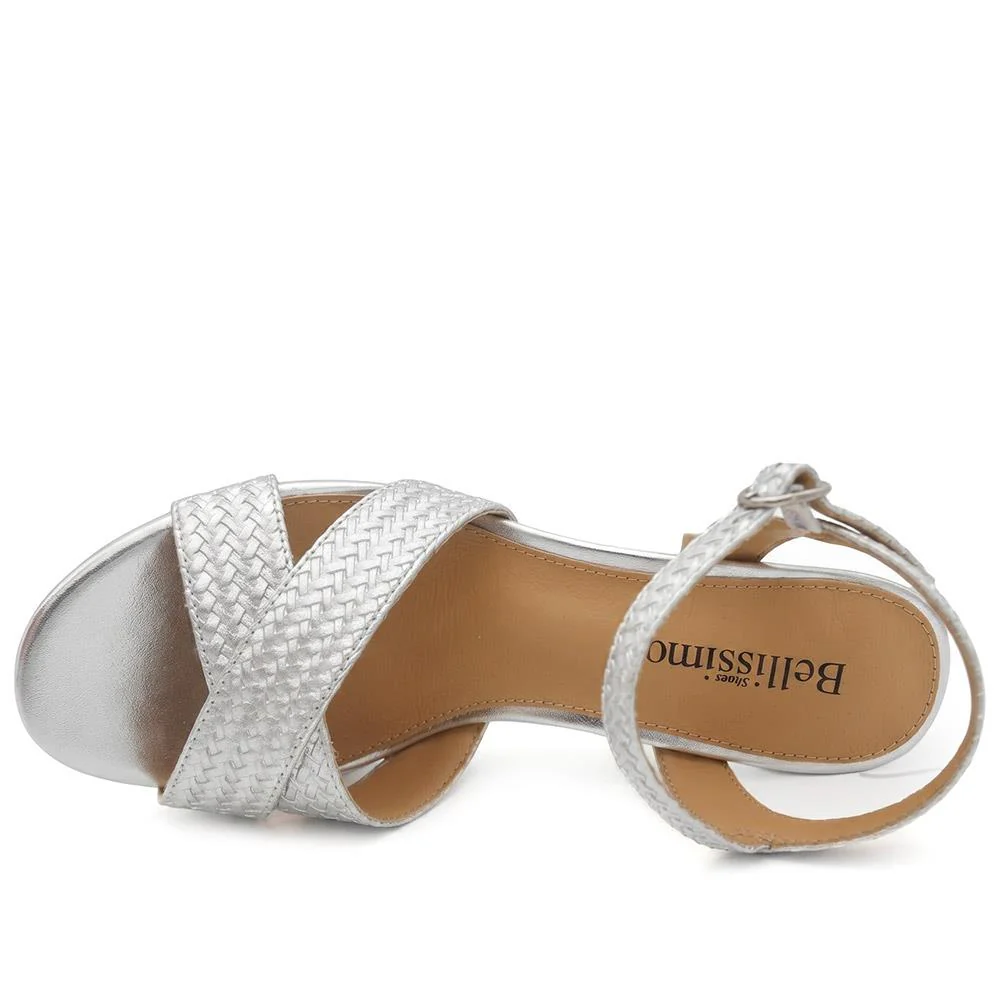 Bellissimo Woven Strap Block Heel Sandals - BELSANYI43007 / 329 147 - Silver - Image 4