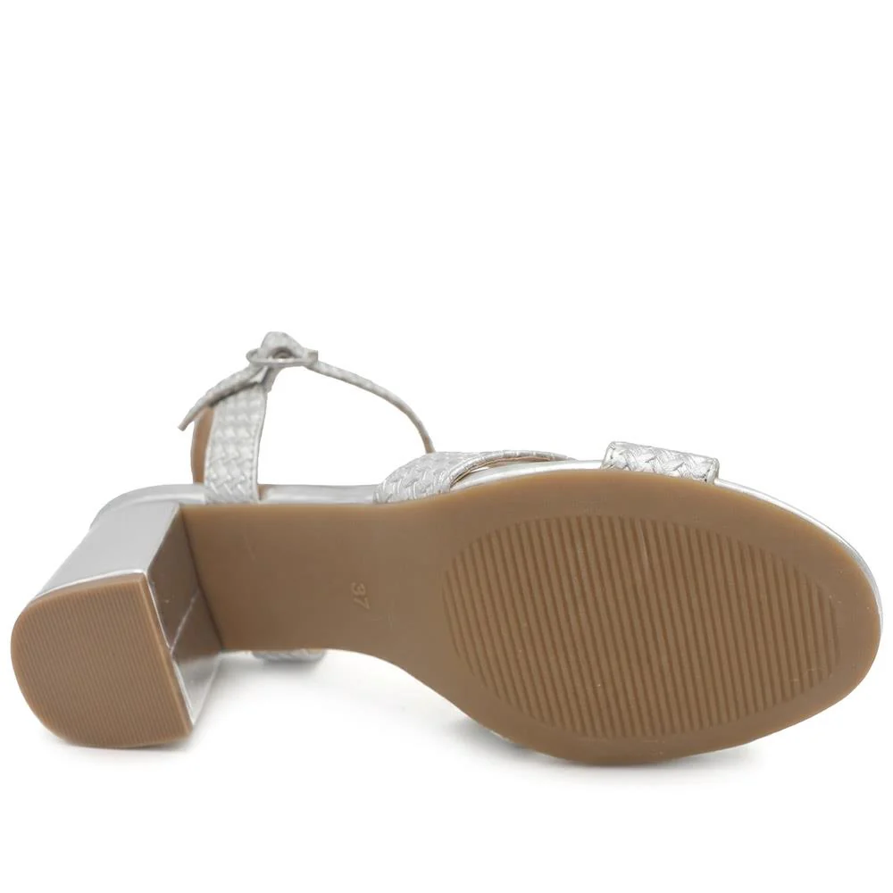 Bellissimo Woven Strap Block Heel Sandals - BELSANYI43007 / 329 147 - Silver - Image 5