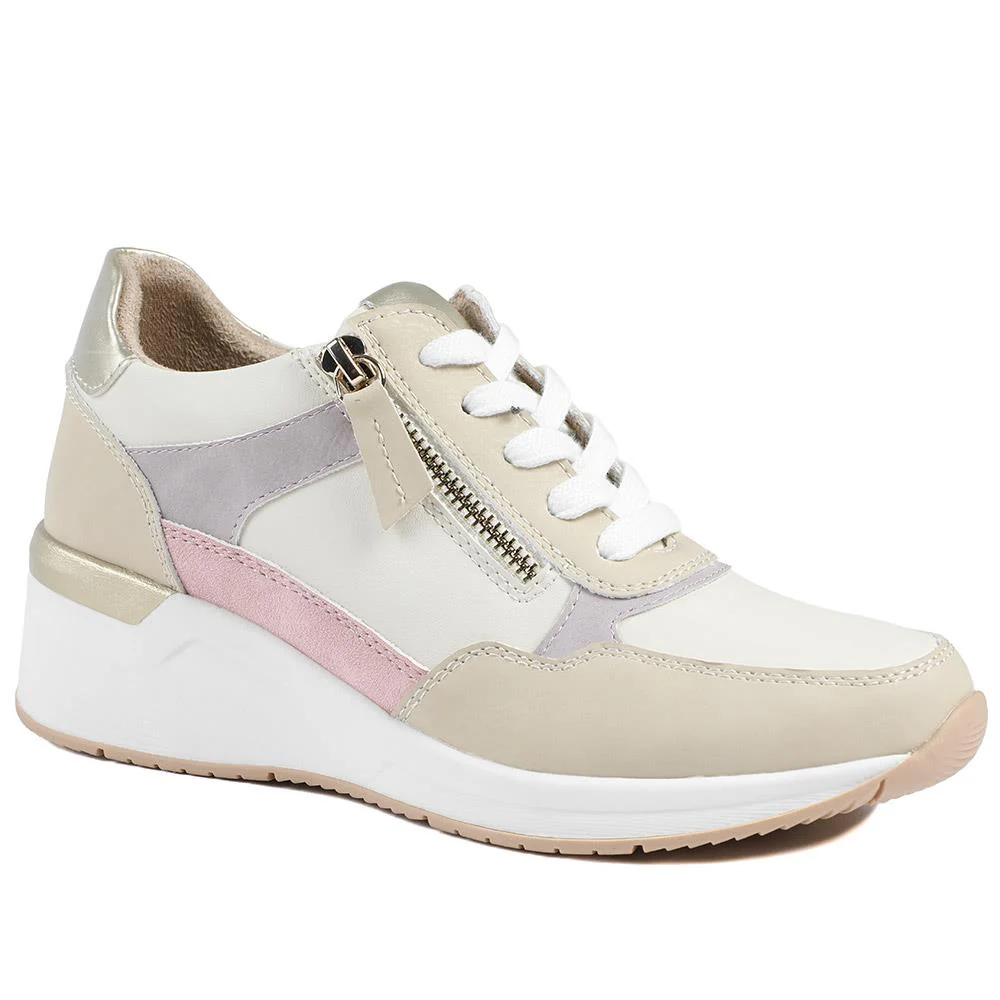 Bellissimo Zip & Lace Wedged Trainers - BELWBINS43032 / 328 934 - Beige Multi