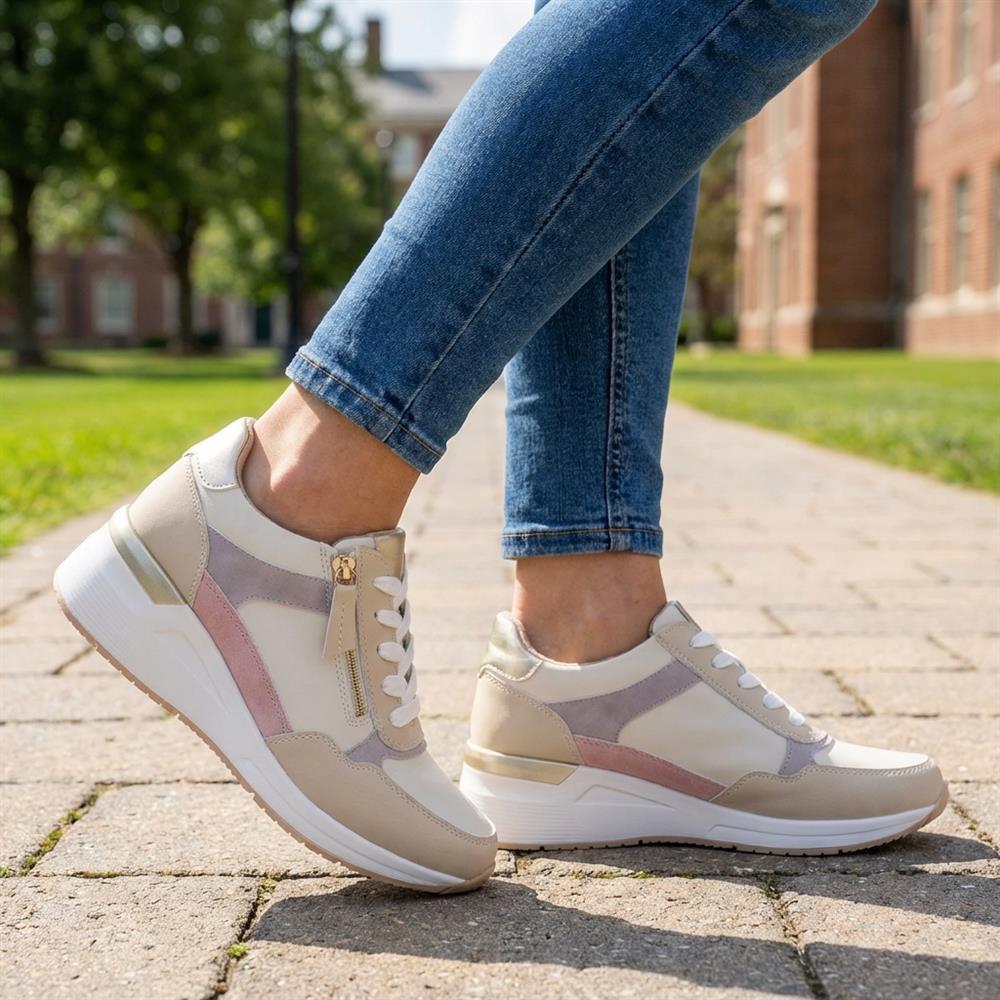 Bellissimo Zip & Lace Wedged Trainers - BELWBINS43032 / 328 934 - Beige Multi - Image 2