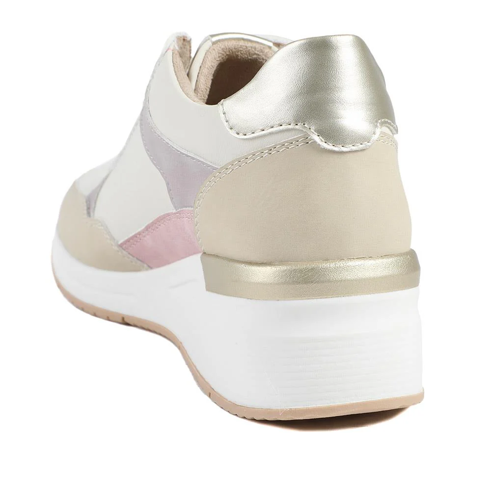 Bellissimo Zip & Lace Wedged Trainers - BELWBINS43032 / 328 934 - Beige Multi - Image 4