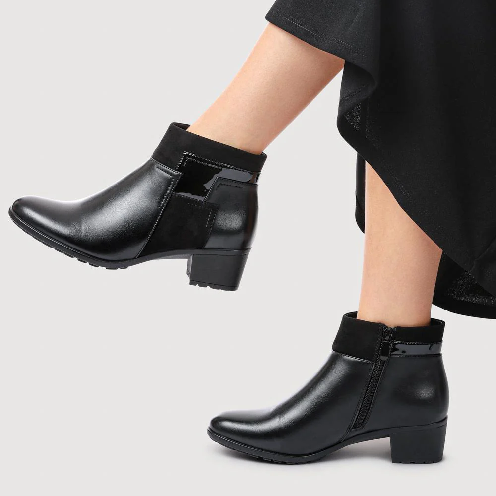 Block Heel Ankle Boots With Inside Zip - WK42005 / 327 940 - Black - Image 4