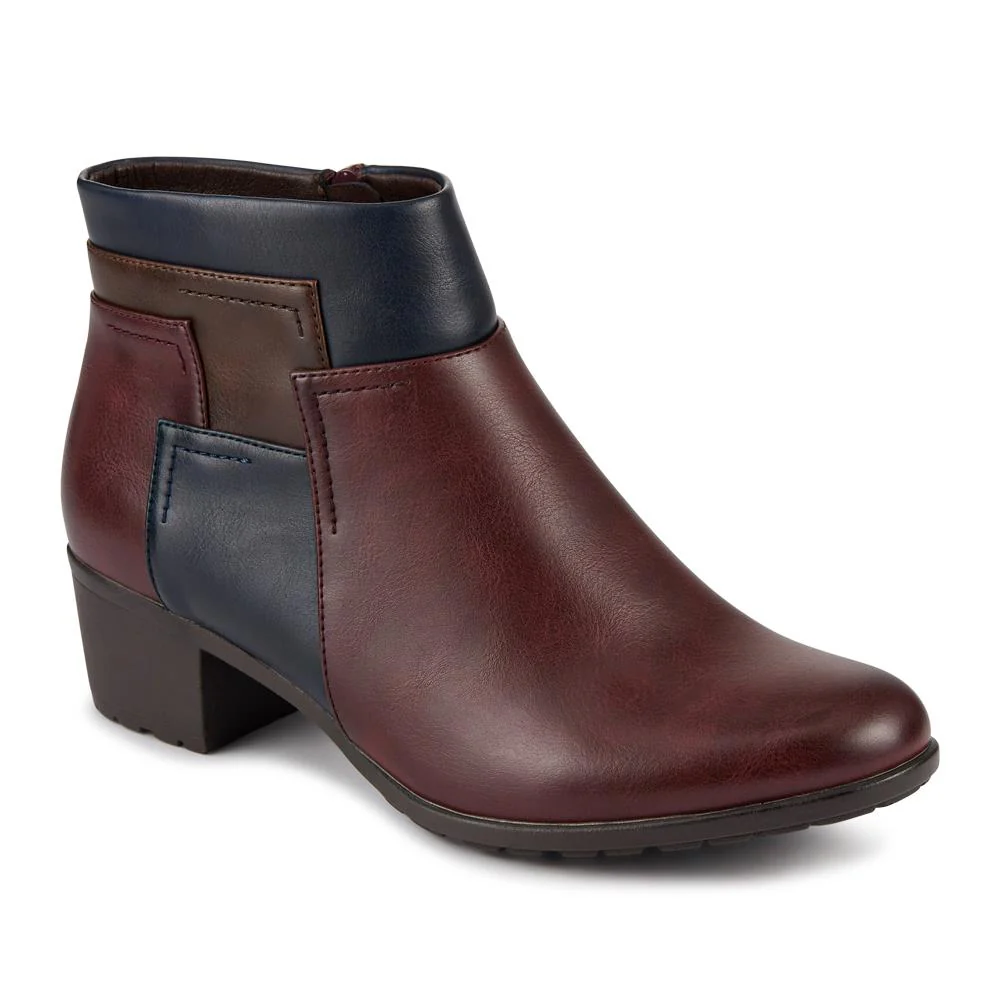Block Heel Ankle Boots With Inside Zip - WK42005 / 327 940 - Burgundy Multi