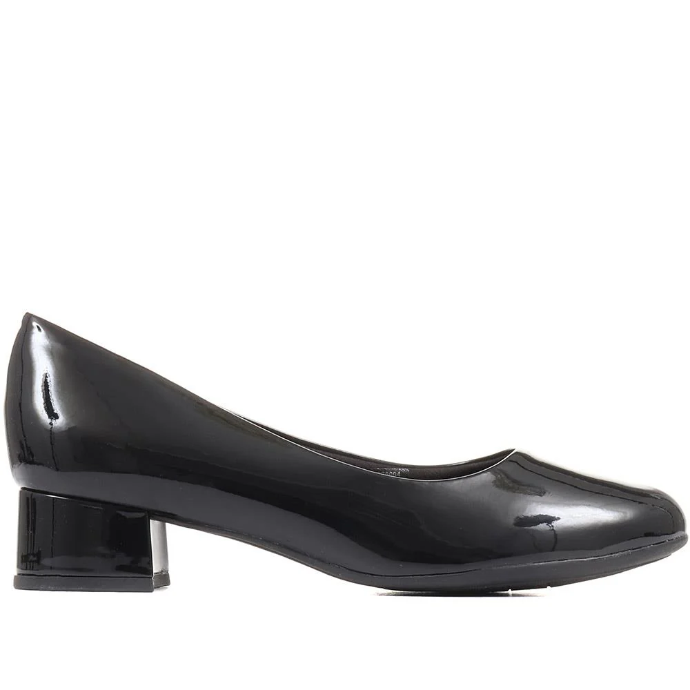 Block Heel Court Shoes - PIC26004 / 310 517 - Black Patent - Image 3