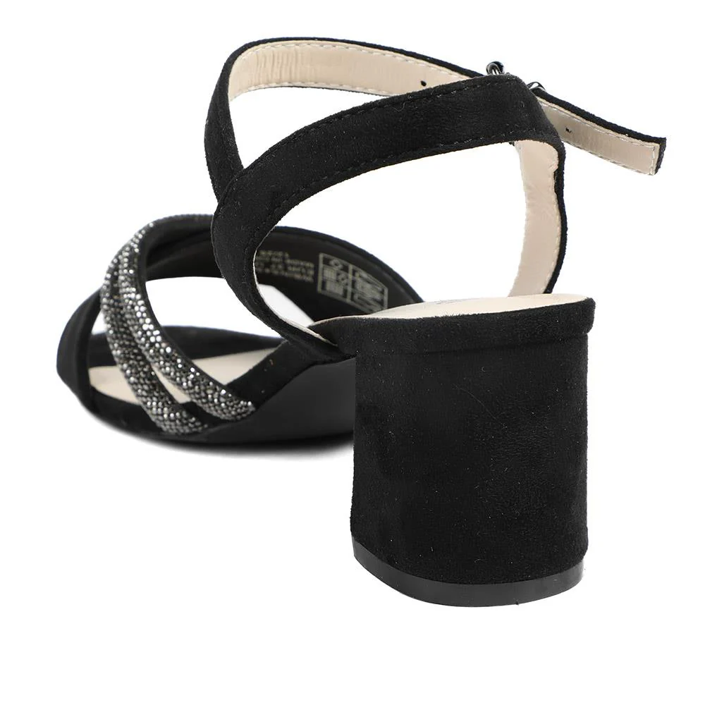 Block Heel Embellished Toe Sandals - WBINS43028 / 329 332 - Black - Image 4