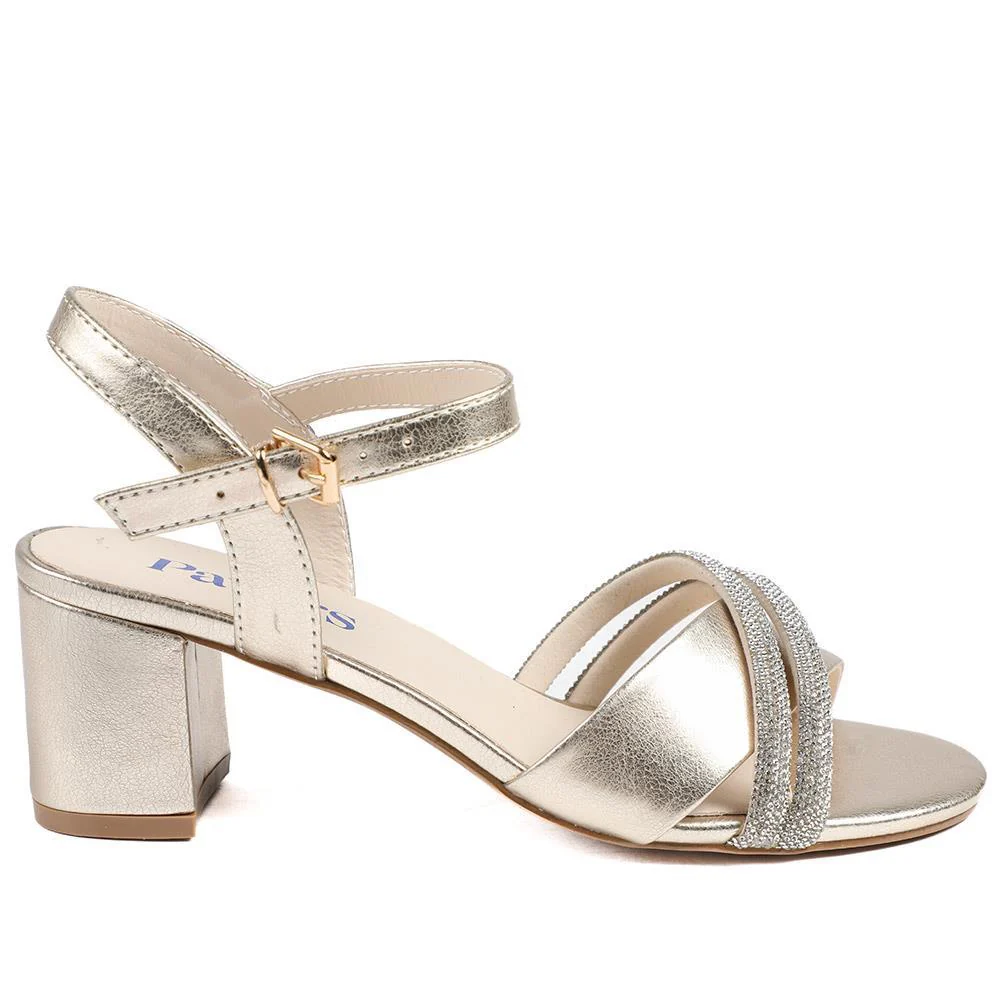 Block Heel Embellished Toe Sandals - WBINS43028 / 329 332 - Gold - Image 3