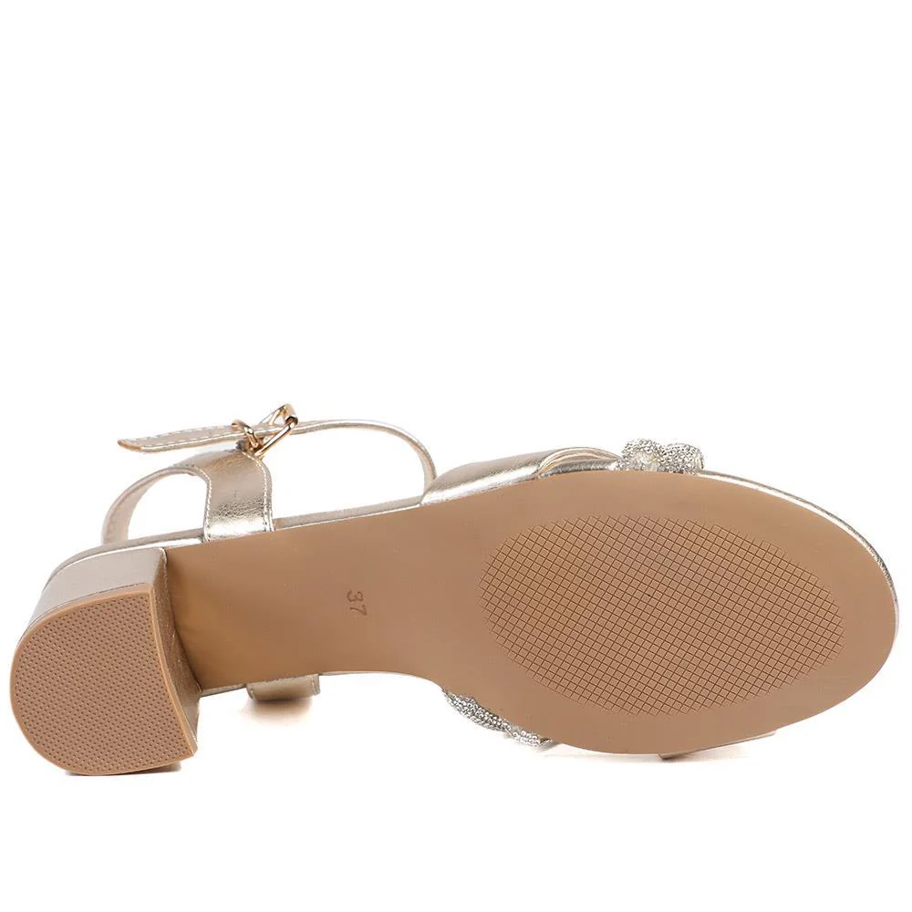 Block Heel Embellished Toe Sandals - WBINS43028 / 329 332 - Gold - Image 6