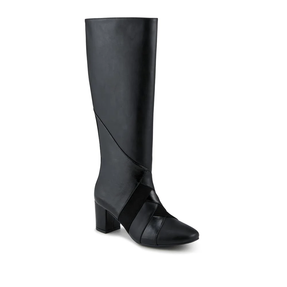 Block Heel Faux Leather Long Boots - WBINS42078 / 327 968 - Black