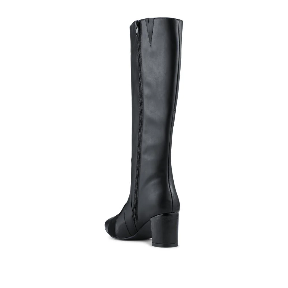 Block Heel Faux Leather Long Boots - WBINS42078 / 327 968 - Black - Image 3