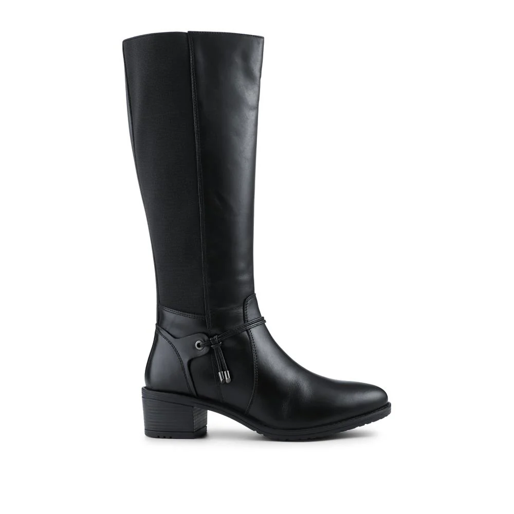 Block Heel Leather Stretch Calf Long Boots - RNB42011 / 327 941 - Black - Image 2