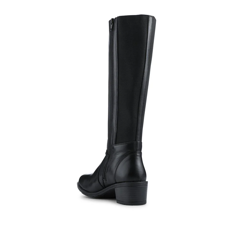 Block Heel Leather Stretch Calf Long Boots - RNB42011 / 327 941 - Black - Image 3