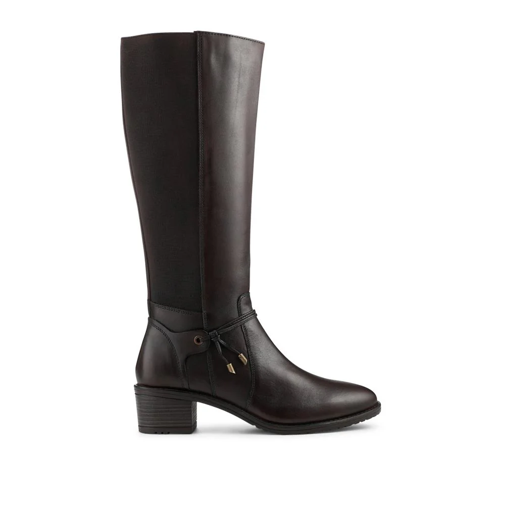 Block Heel Leather Stretch Calf Long Boots - RNB42011 / 327 941 - Dark Tan - Image 2