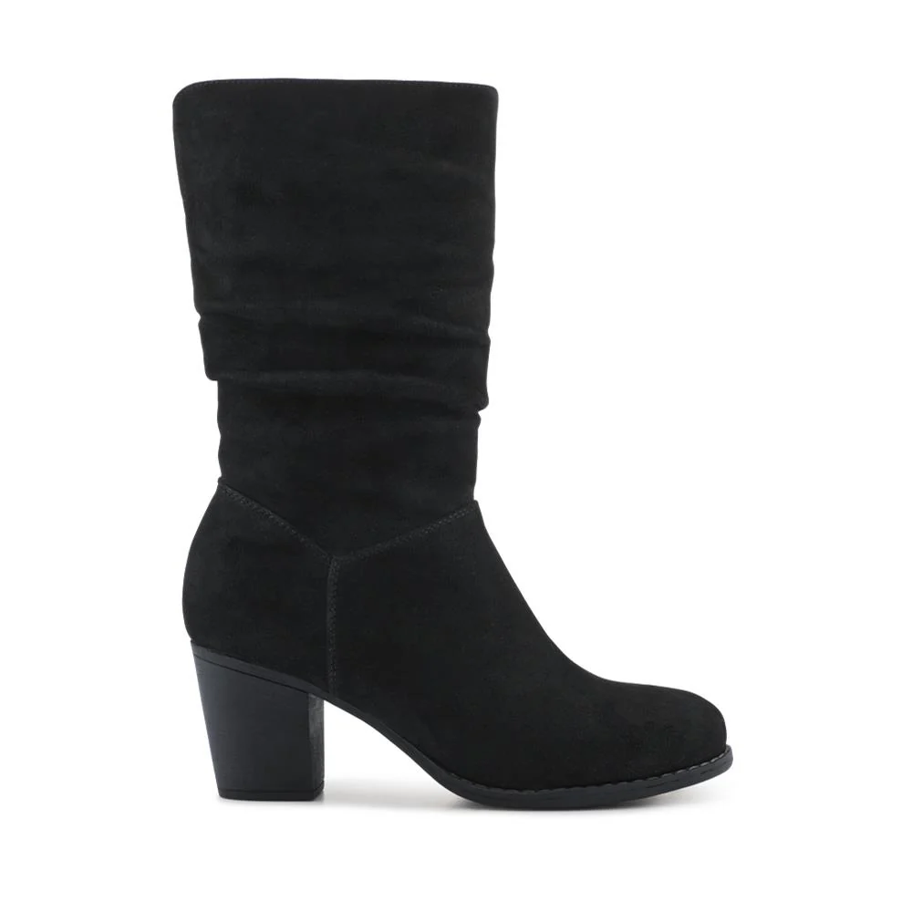 Block Heel Long Boots - SANYI42025 / 328 483 - Black Faux Suede - Image 2
