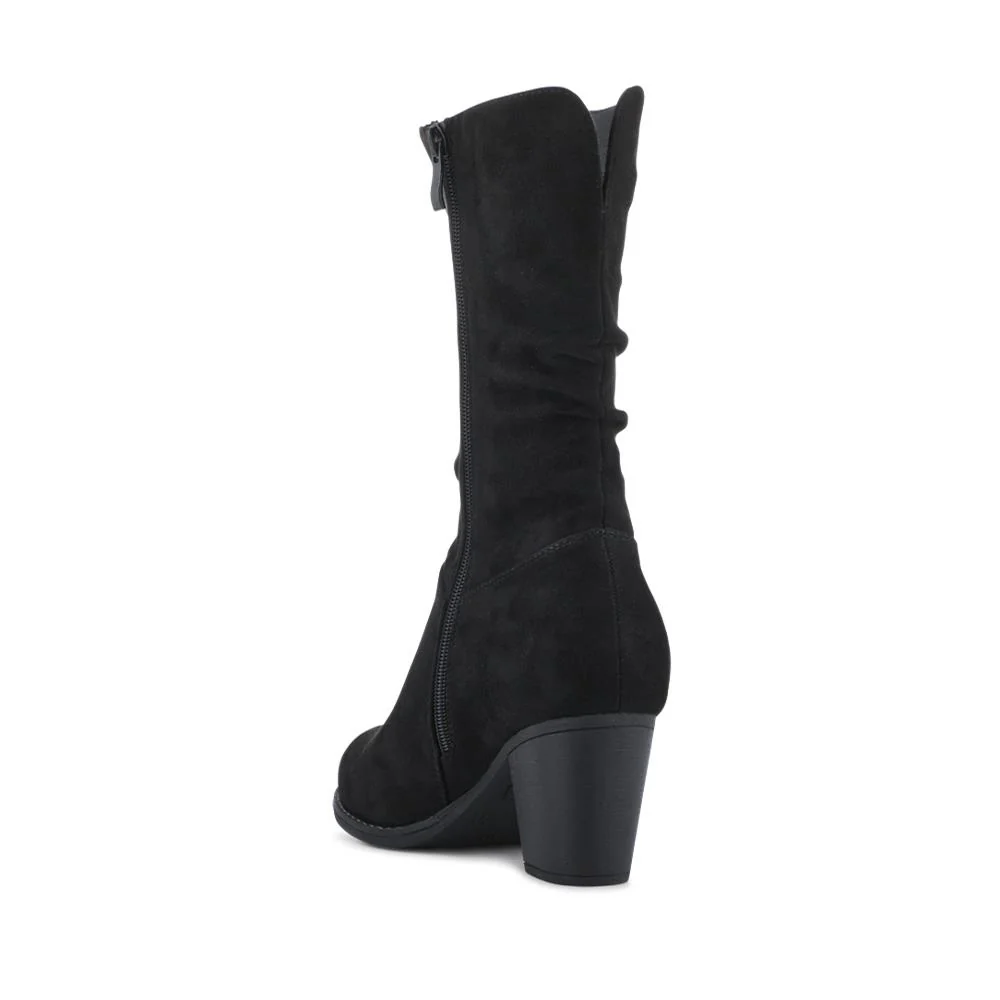 Block Heel Long Boots - SANYI42025 / 328 483 - Black Faux Suede - Image 3