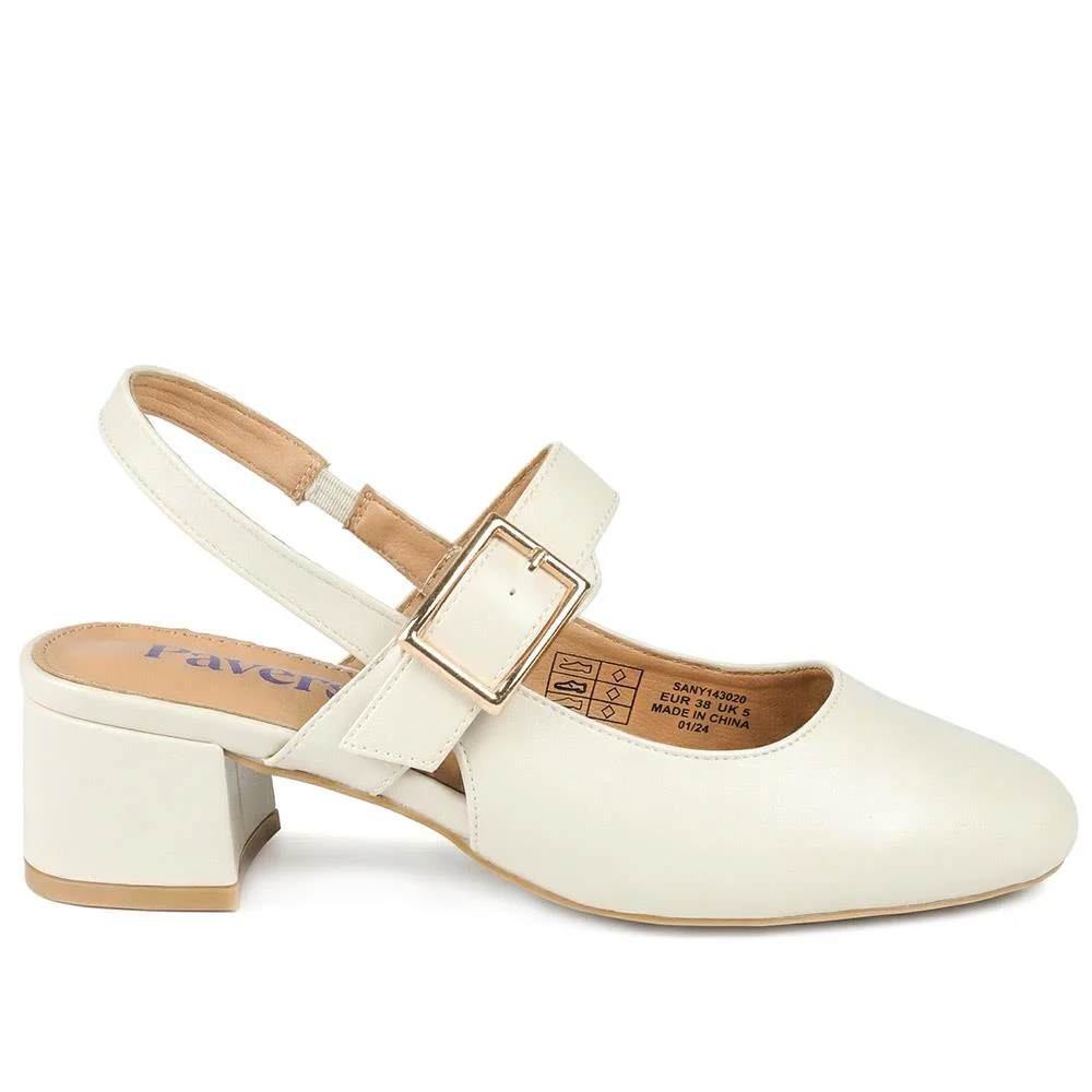 Block Heel Slingback Buckled Mary Janes - SANYI43020 / 329 443 - Off White - Image 2