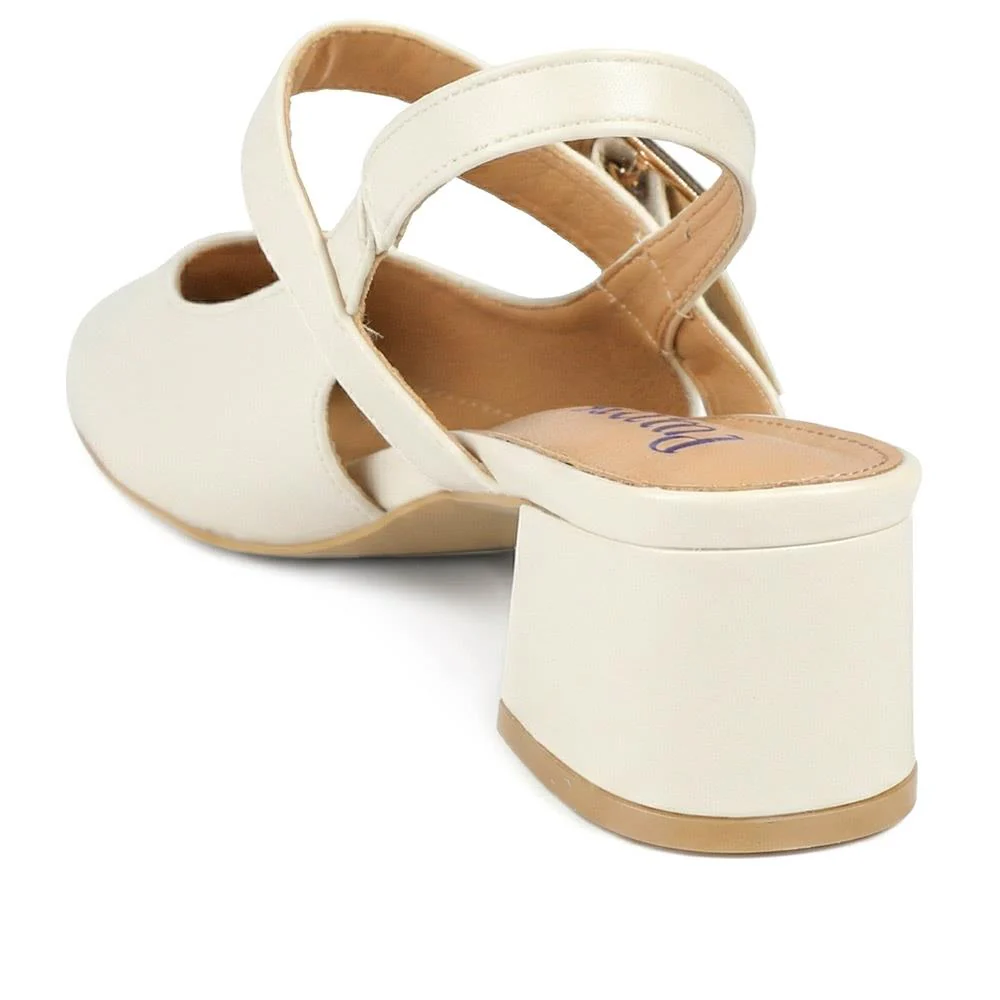 Block Heel Slingback Buckled Mary Janes - SANYI43020 / 329 443 - Off White - Image 3