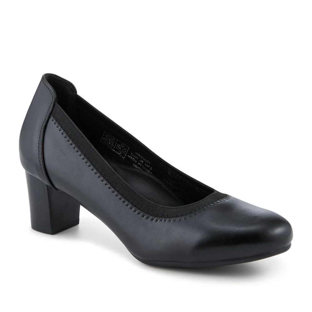 Block Heel Slip On Court Shoes With Cushion Insole - WK42027 / 328 127 - Black