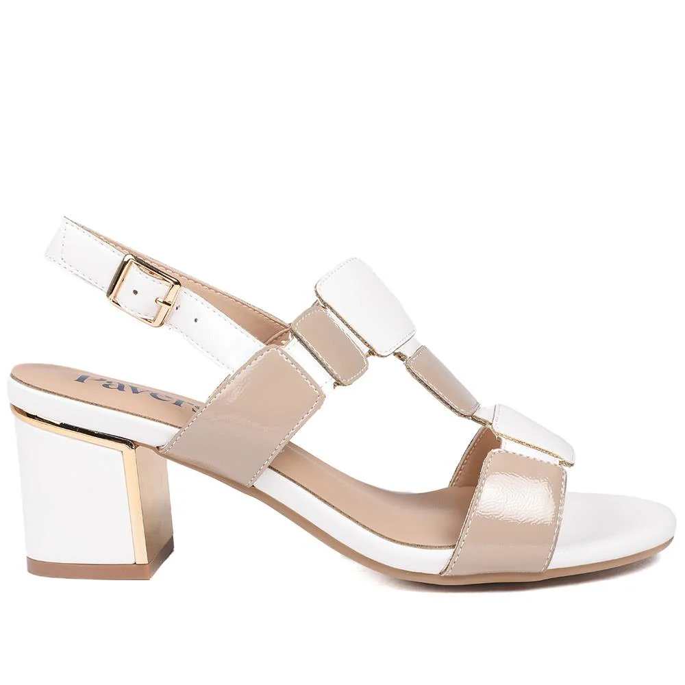Block Heel Square Design Sandals - WK43007 / 329 114 - Beige Multi - Image 2