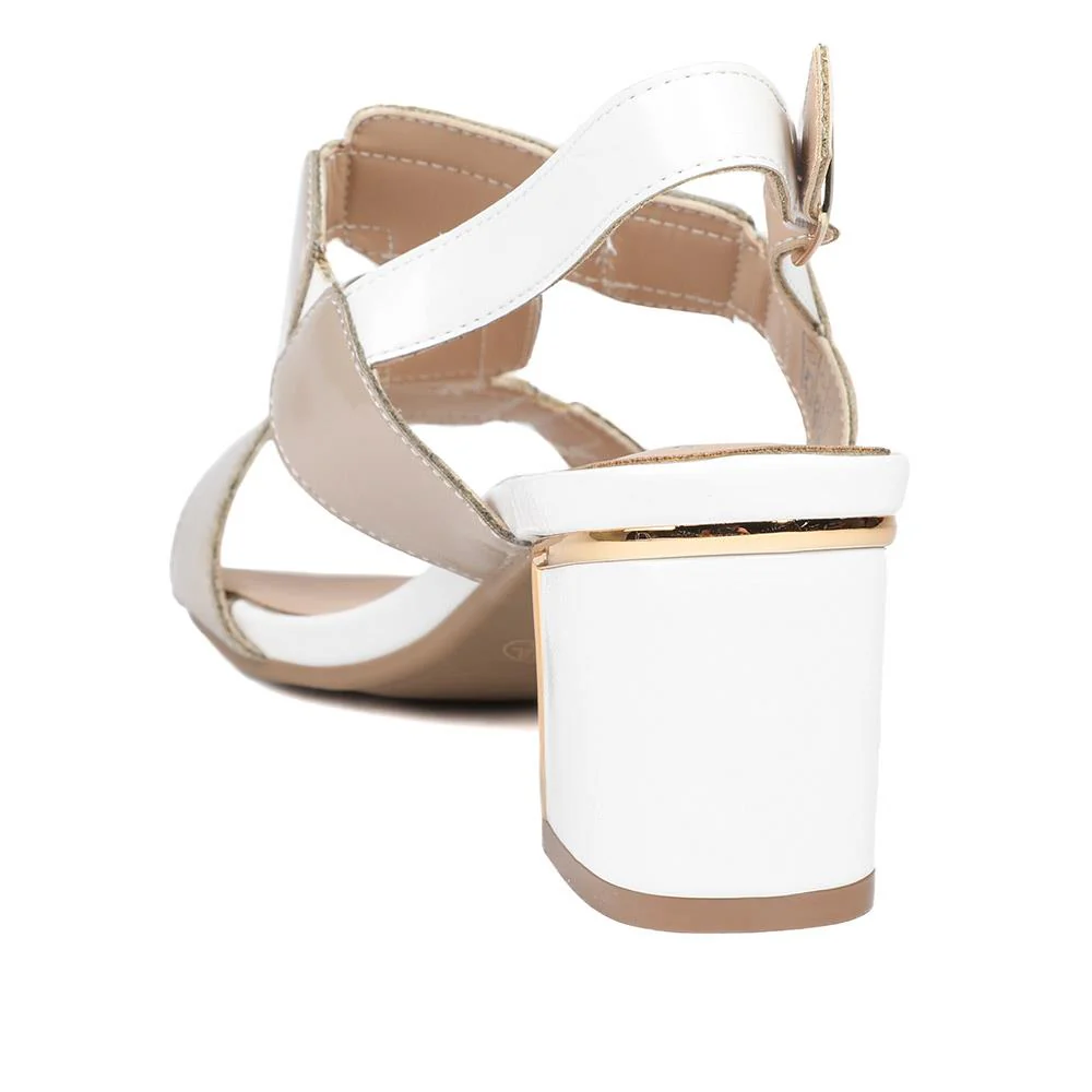 Block Heel Square Design Sandals - WK43007 / 329 114 - Beige Multi - Image 3