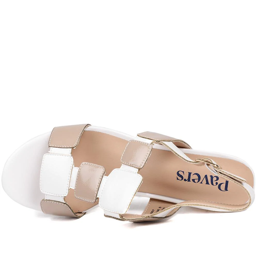 Block Heel Square Design Sandals - WK43007 / 329 114 - Beige Multi - Image 4