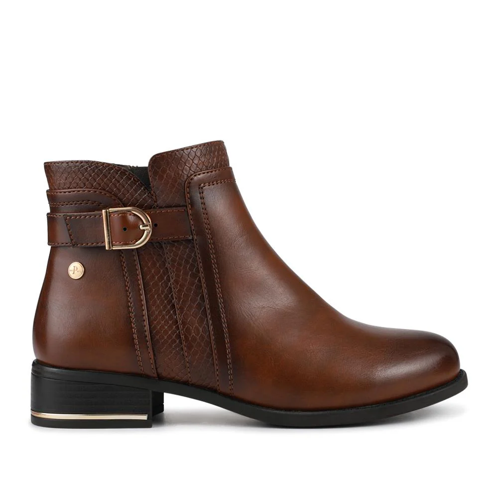 Block Heeled Ankle Boots With Inside Zip - WOIL42017 / 328 000 - Tan - Image 3