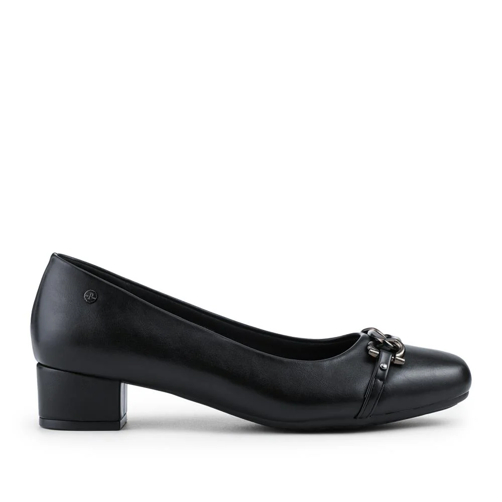 Block Heeled Chain Embellished Pumps - WK42026 / 328 126 - Black - Image 2