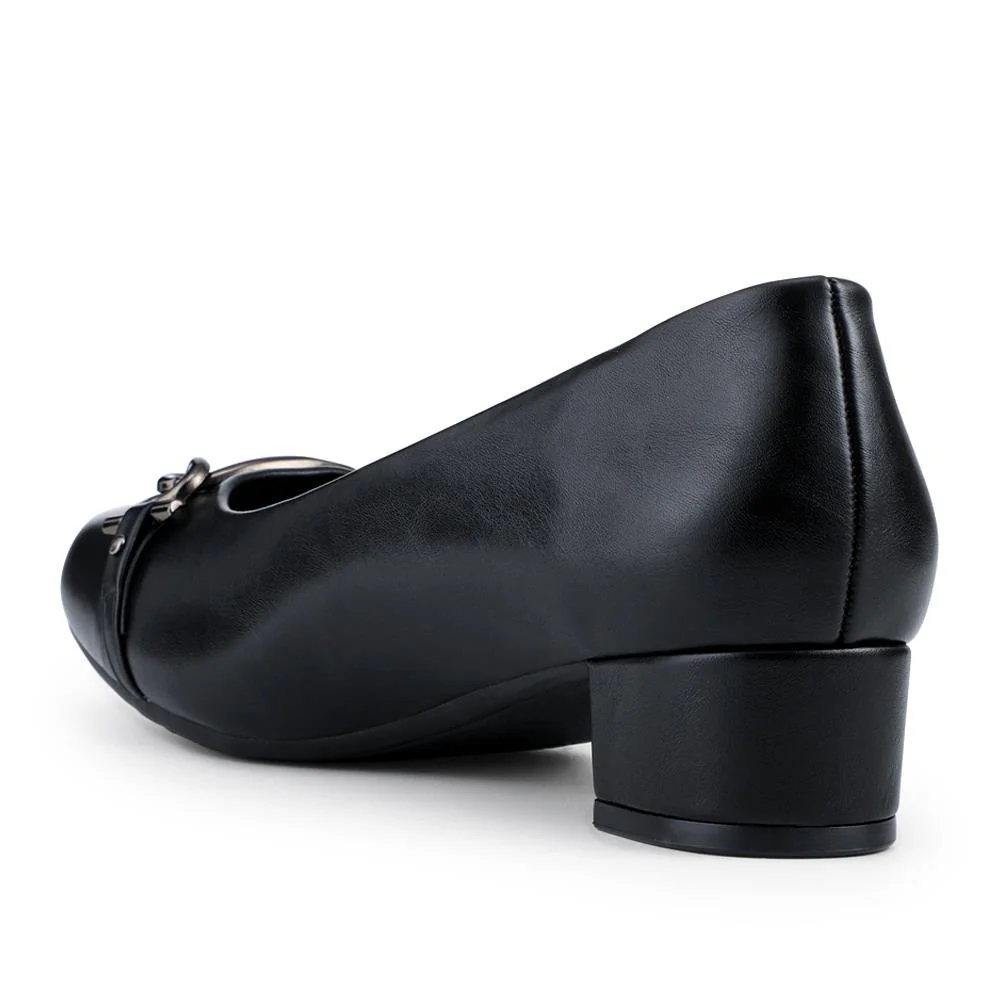 Block Heeled Chain Embellished Pumps - WK42026 / 328 126 - Black - Image 3