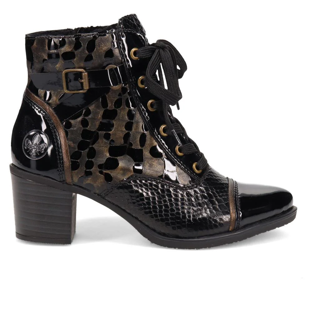 Block-Heeled Leather Ankle Boots - RKR40532 / 326 094 - Black Croc - Image 2