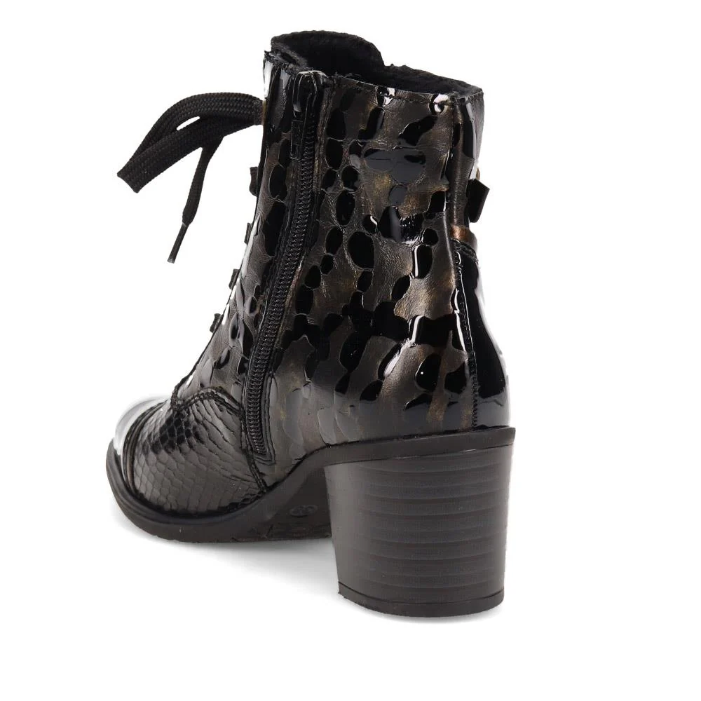Block-Heeled Leather Ankle Boots - RKR40532 / 326 094 - Black Croc - Image 3
