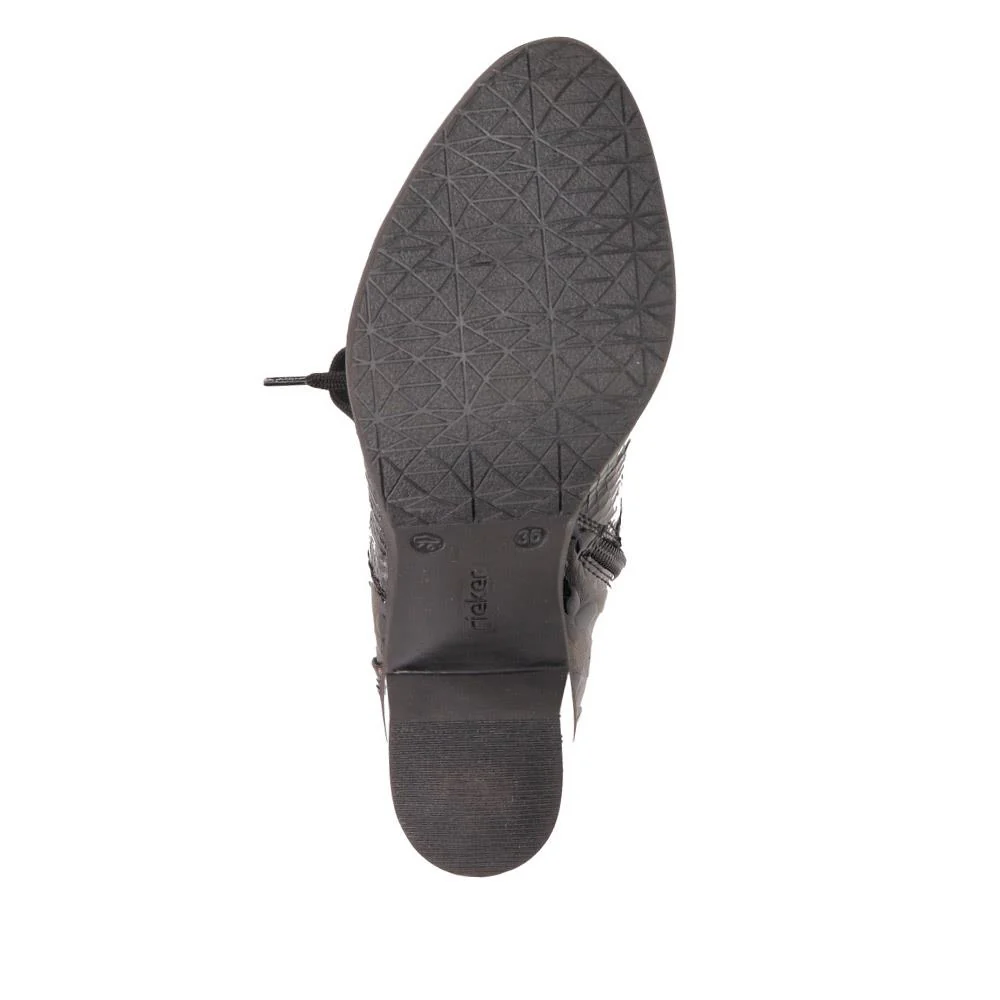 Block-Heeled Leather Ankle Boots - RKR40532 / 326 094 - Black Croc - Image 4