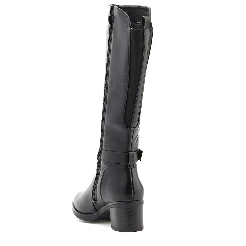 Block-Heeled Long Boots - WK40013 / 326 375 - Black - Image 3