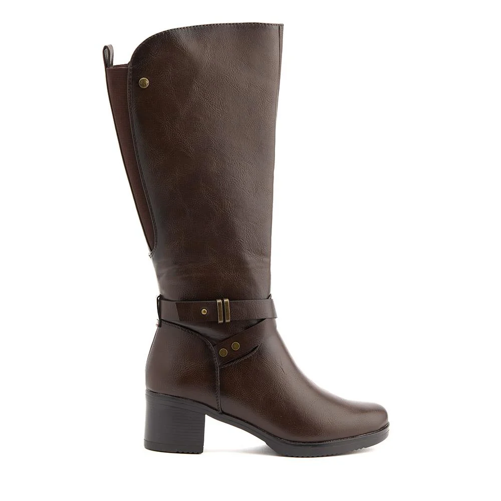 Block-Heeled Long Boots - WK40013 / 326 375 - Chocolate - Image 2