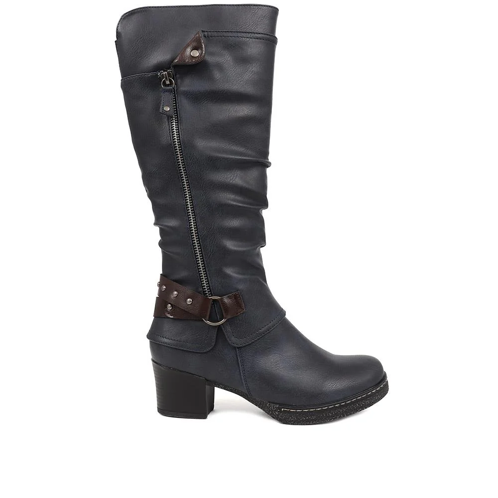Block-Heeled Long Boots - WOIL38051 / 324 748 - Blue - Image 2