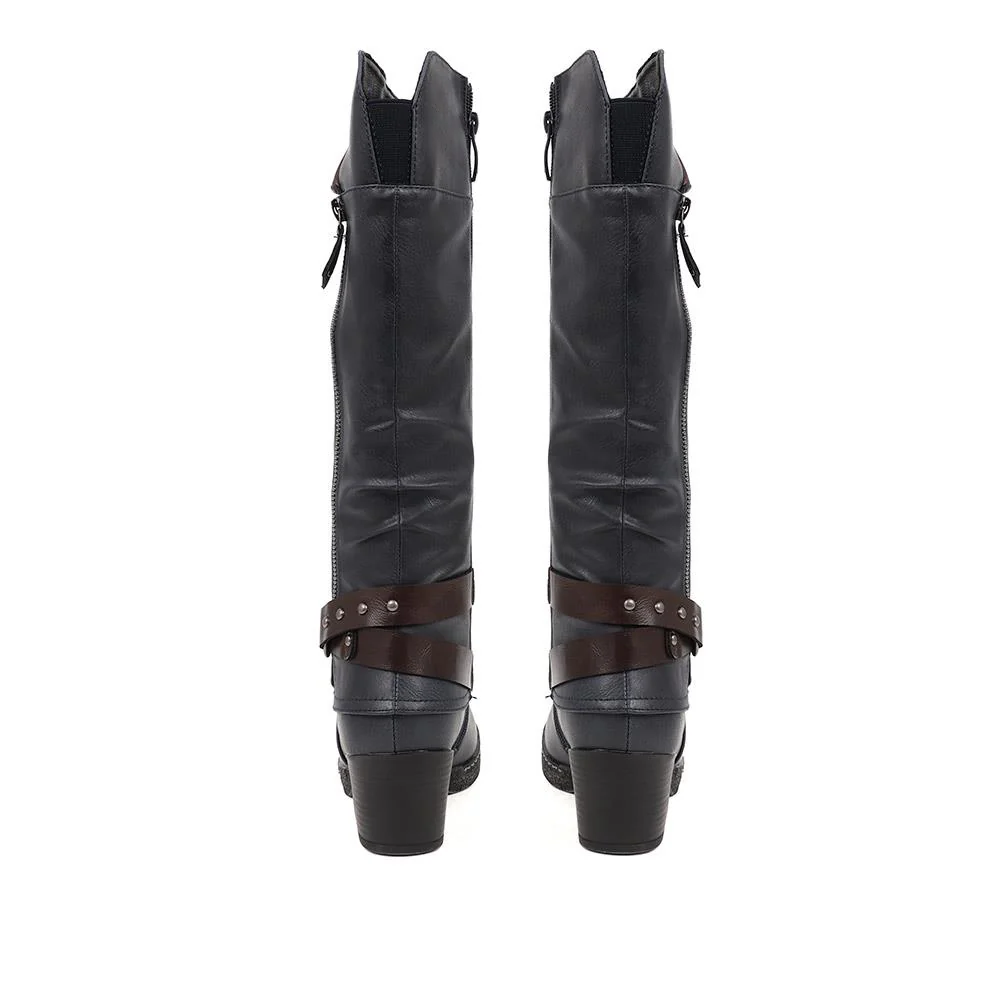 Block-Heeled Long Boots - WOIL38051 / 324 748 - Blue - Image 3