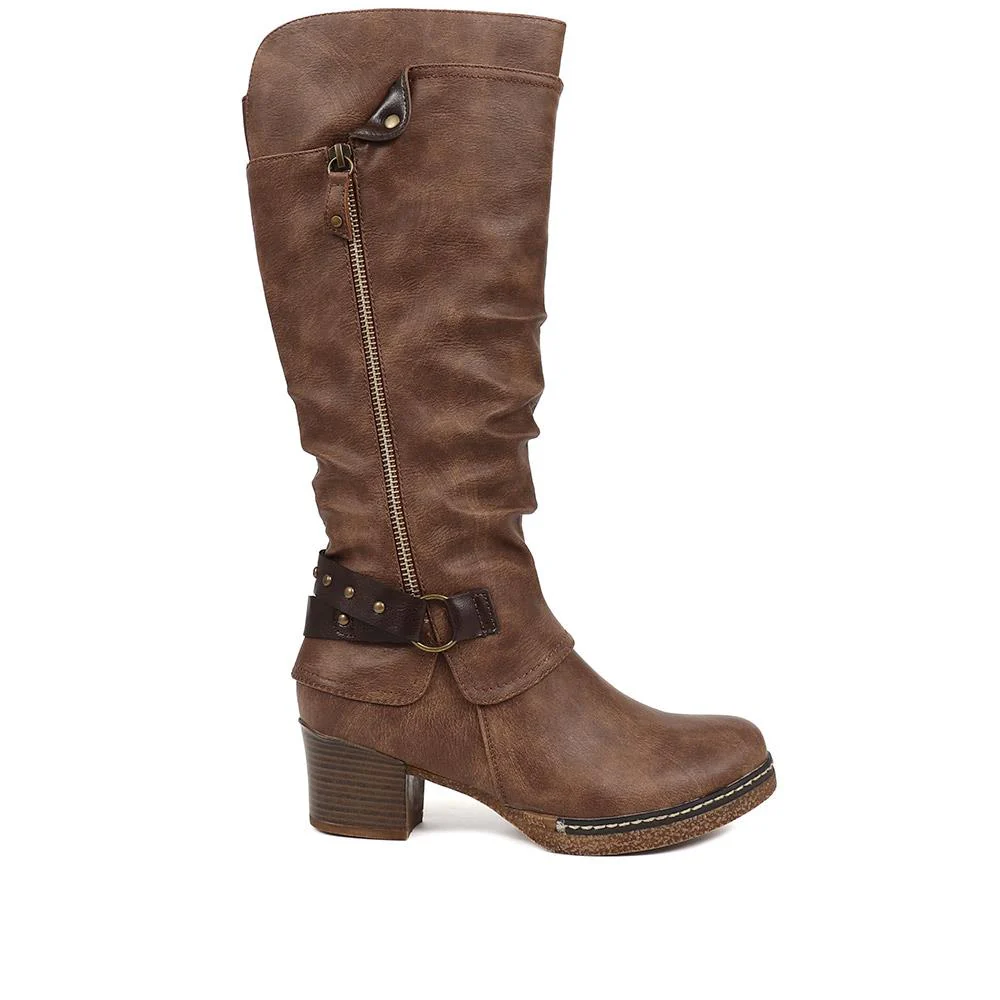 Block-Heeled Long Boots - WOIL38051 / 324 748 - Brown - Image 2