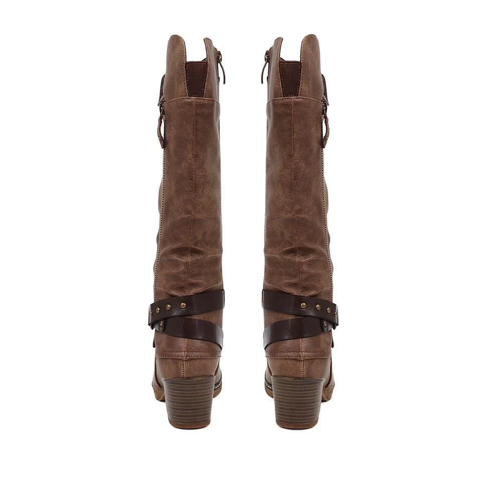 Block-Heeled Long Boots - WOIL38051 / 324 748 - Brown - Image 3