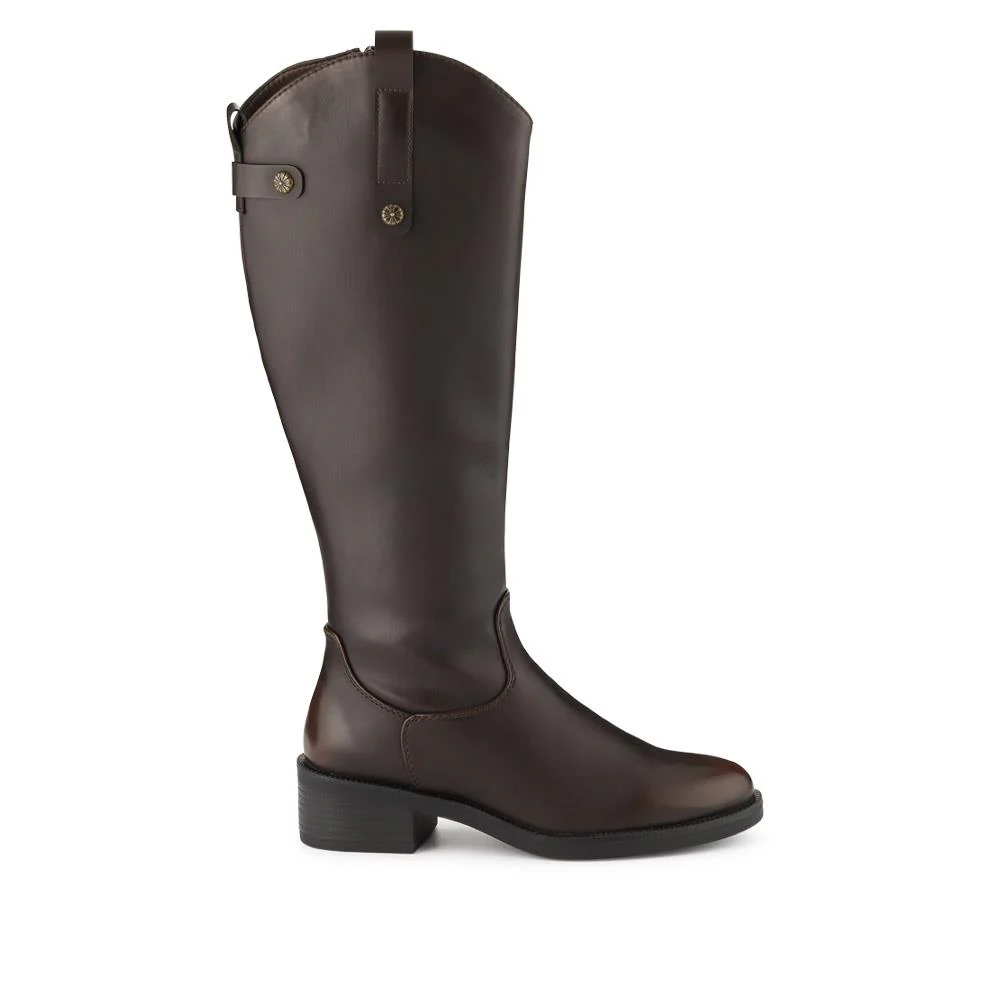 Block-Heeled Slip-On Long Boots - WOIL40015 / 325 916 - Dark Brown - Image 2