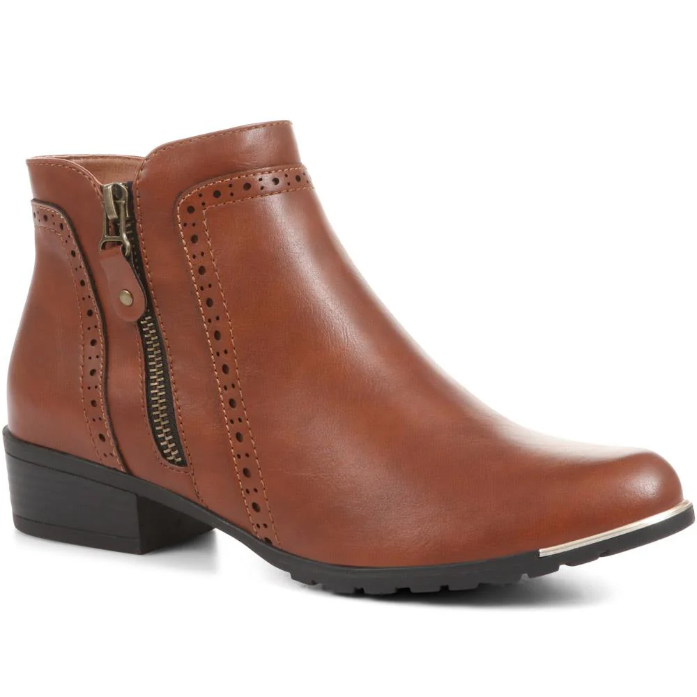 Block-Heeled Smart Ankle Boots - WBINS36057 / 322 764 - Tan